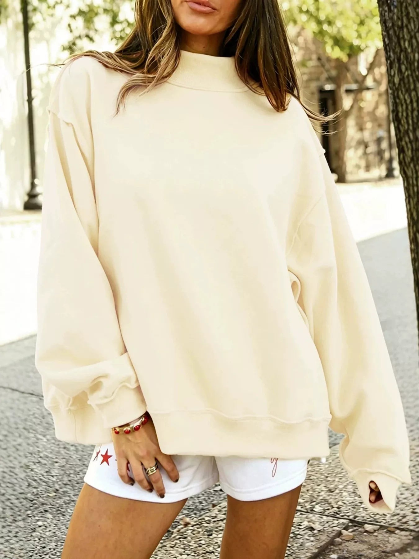 Mock Neck Dropped Shoulder Sweatshirt