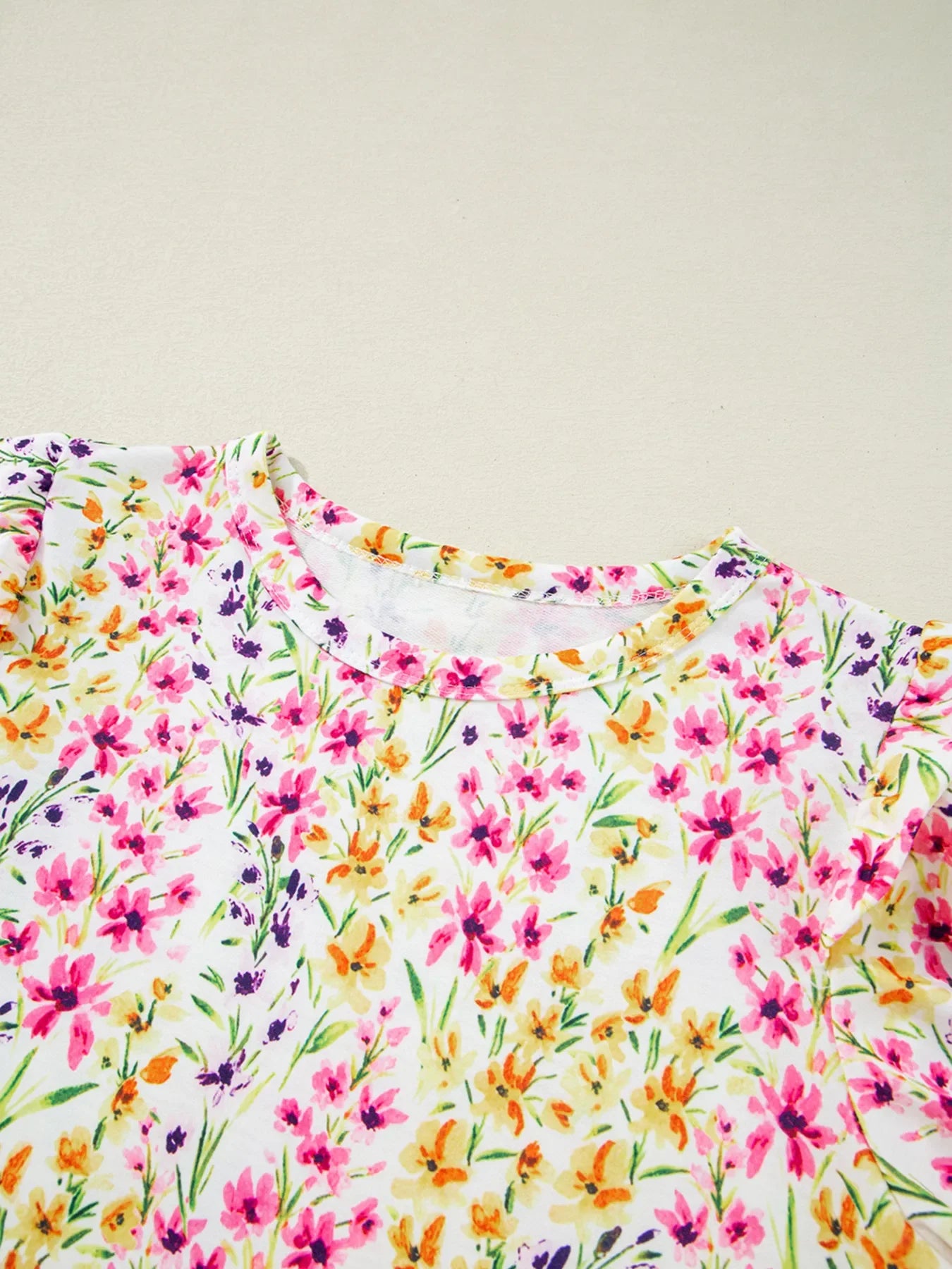 Floral Puff Sleeve Crewneck Blouse