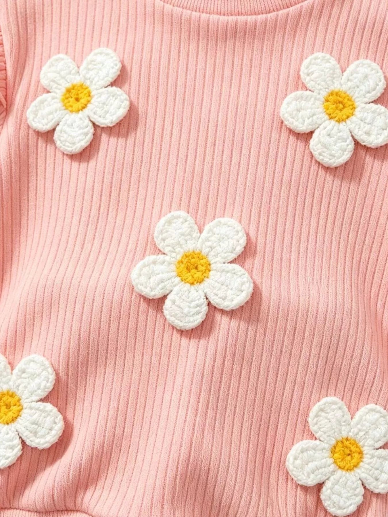 Children's Daisy Ruffled Ribbed Top and Flare Pants Set