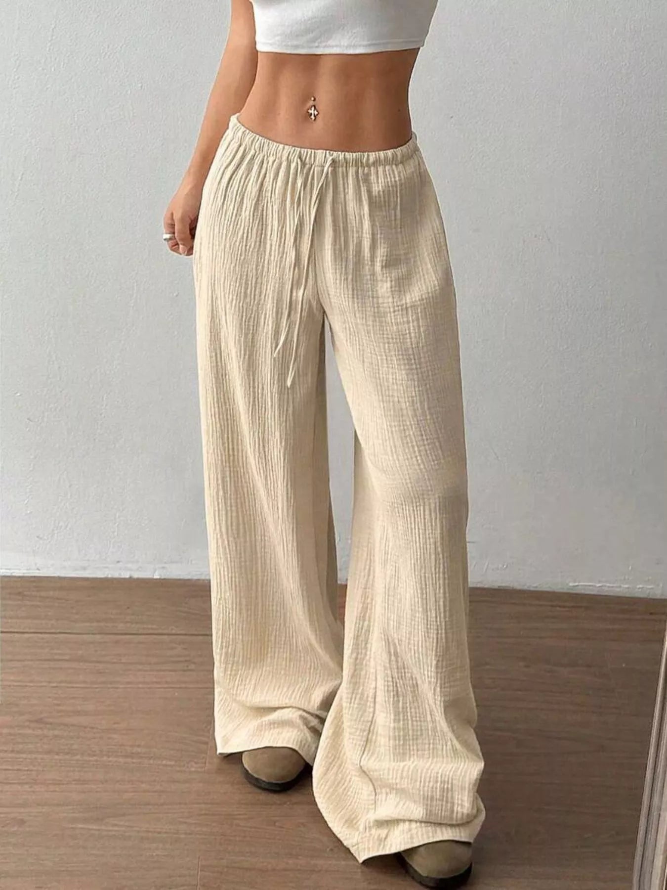 Wide-Leg Drawstring Pants
