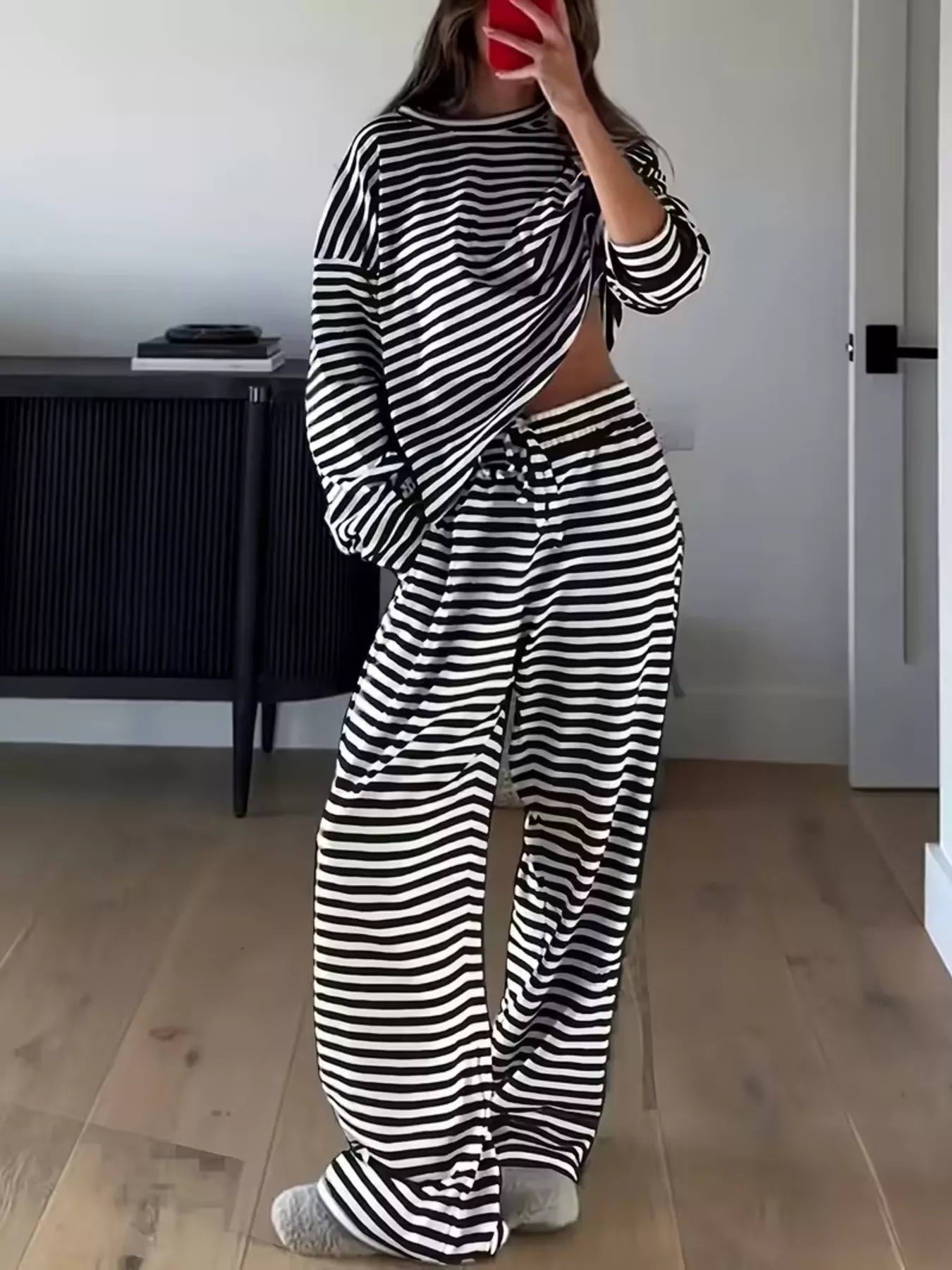 Striped Dropped Shoulder Top and Pants Set