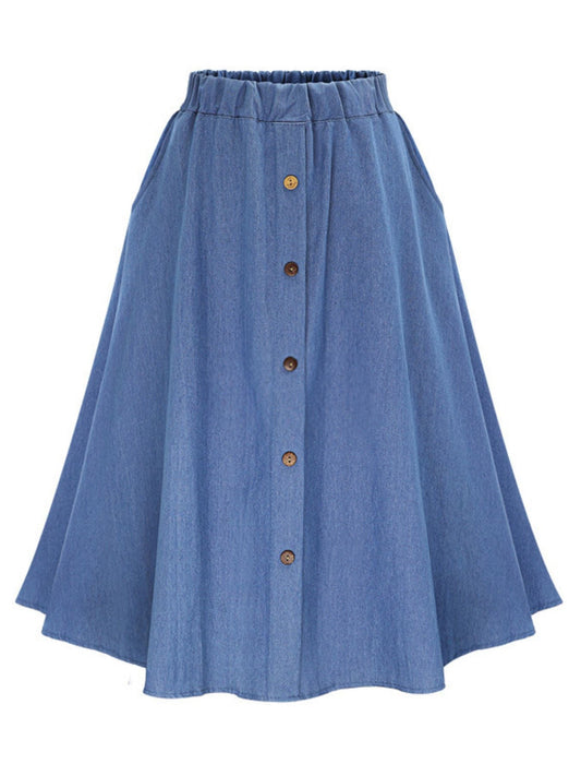 Full Size Button-Front Denim A-Line Skirt Plus Size
