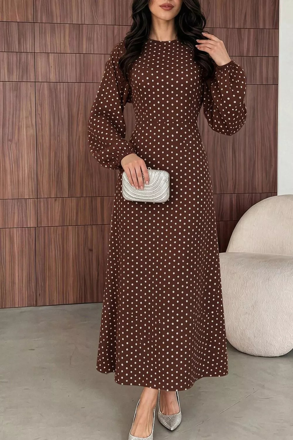 Polka Dot Long Sleeve Maxi Dress