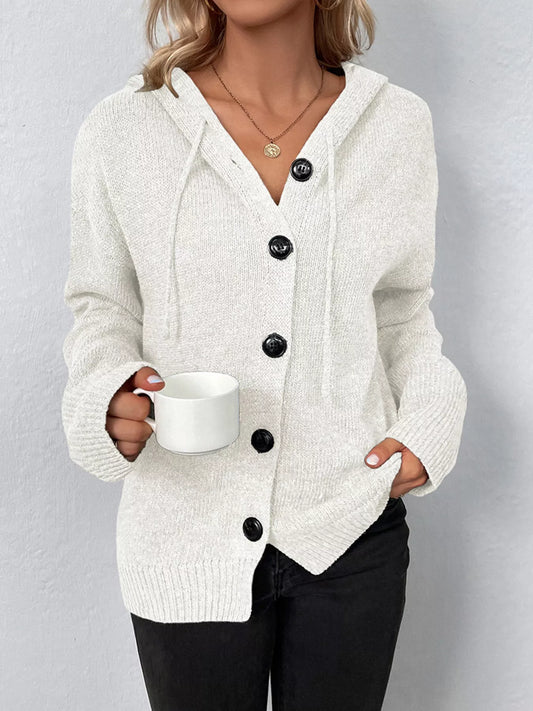 Full Size Cozy Knit Hooded Button-Down Cardigan Plus Size
