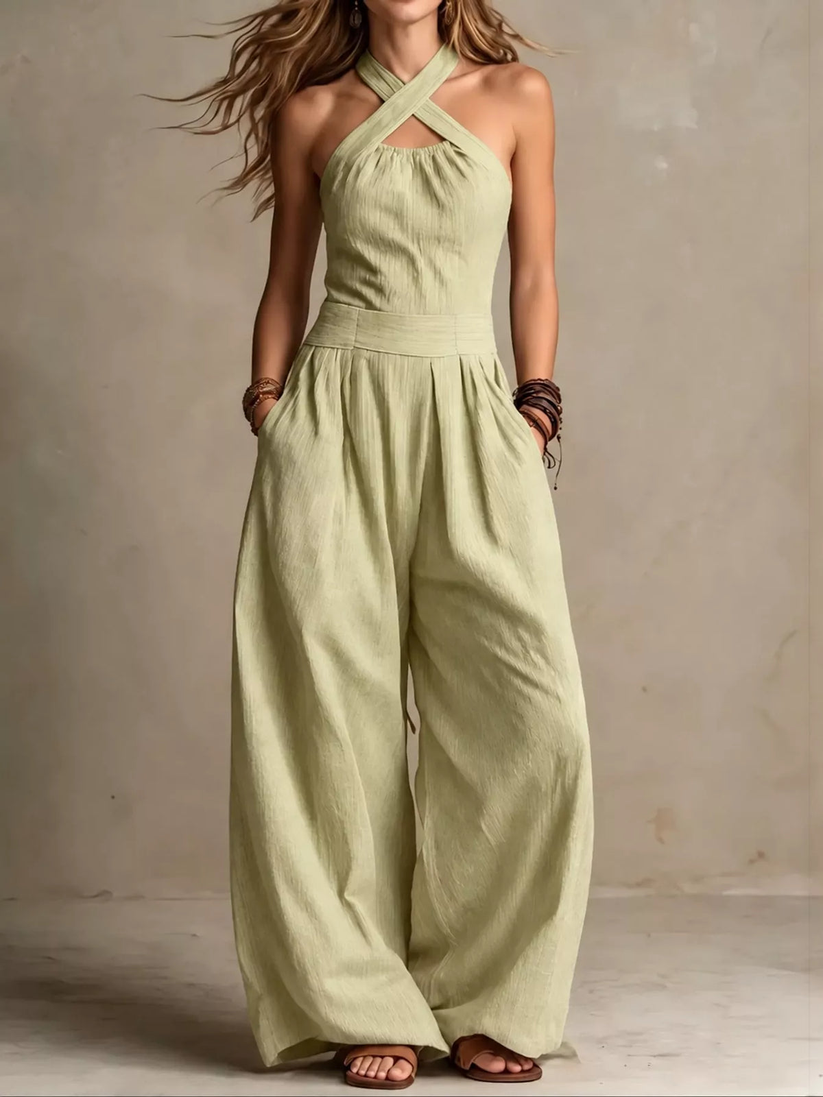 Full Size Halter Neck Wide-Leg Jumpsuit Plus Size