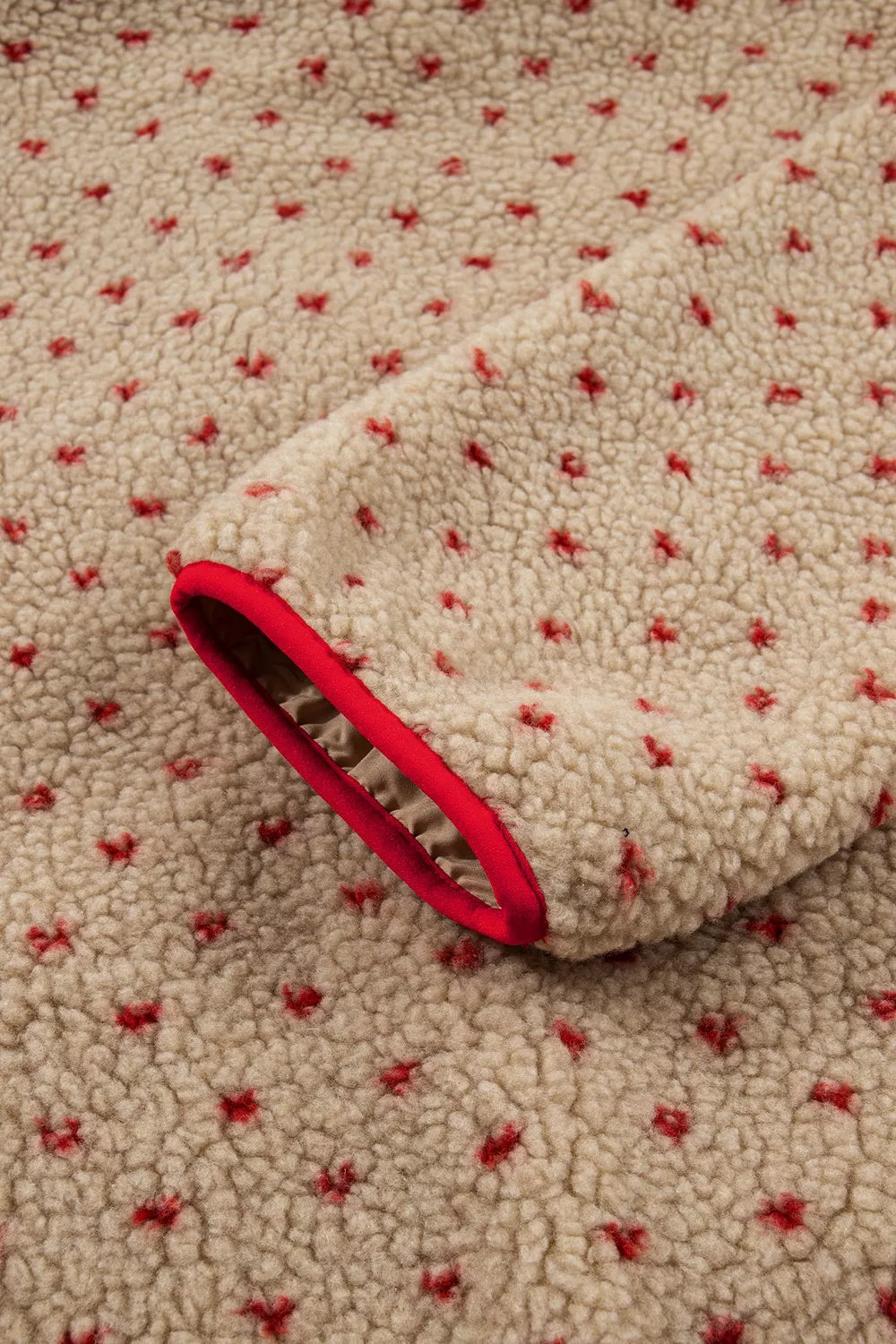 Heart Pattern Fleece Colorblock Collar Long Sleeve Sweatshirt