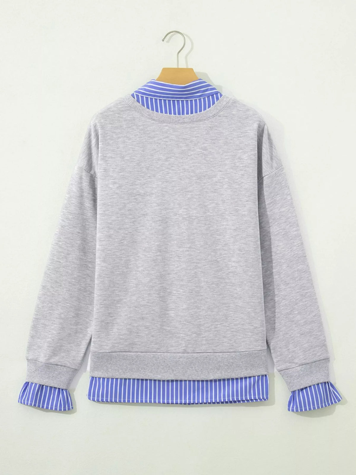 Striped Collar 2-in-1 Patchwork Casual Loose Sweatshirt