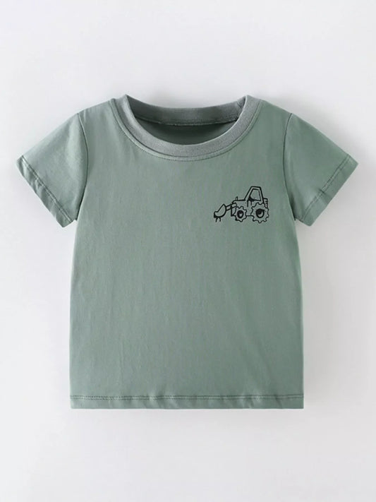 Children's Cartoon Excavator Graphic Casual T-Shirt