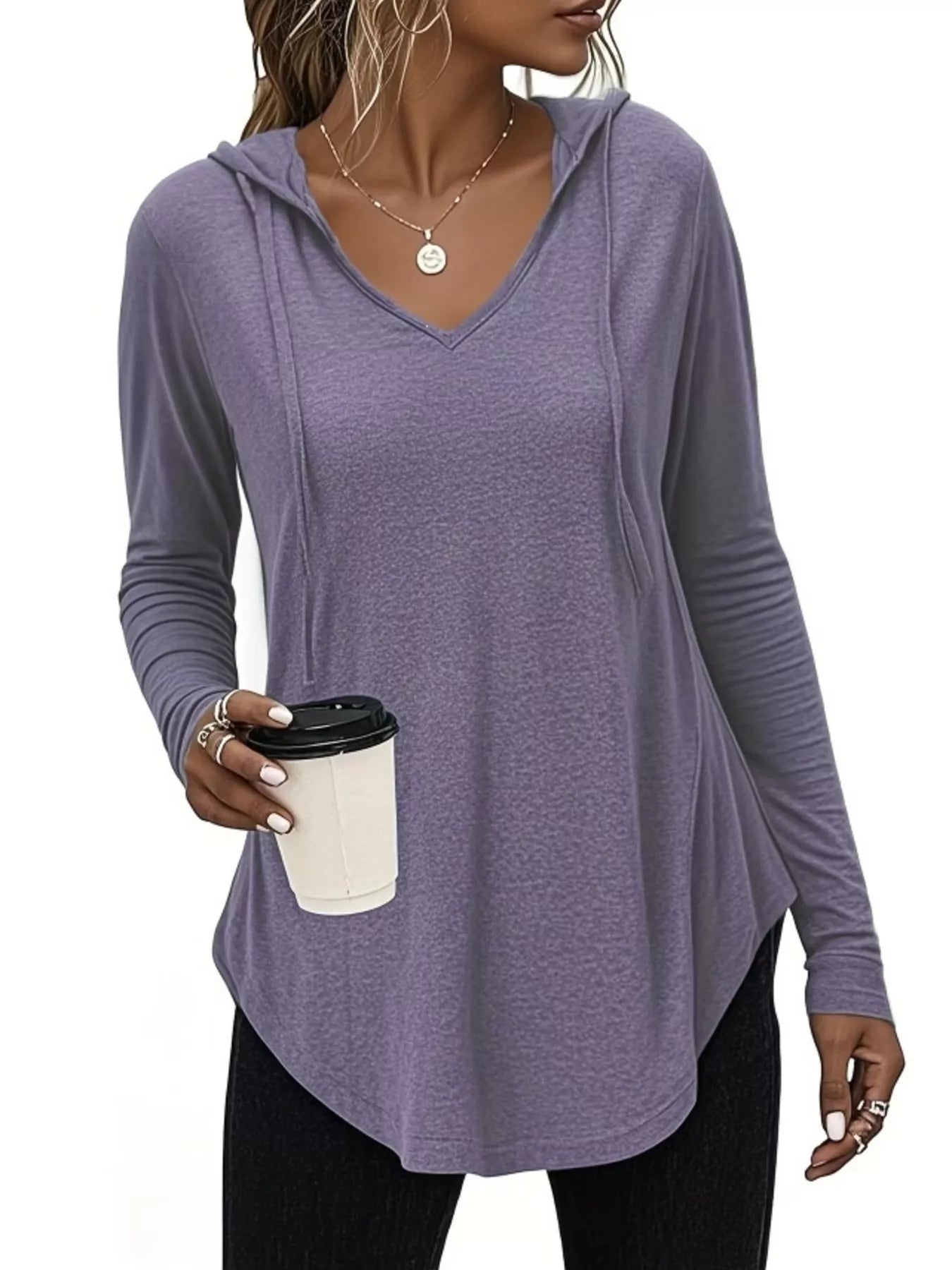 Full Size Drawstring Long Sleeve Hooded Top Plus Size
