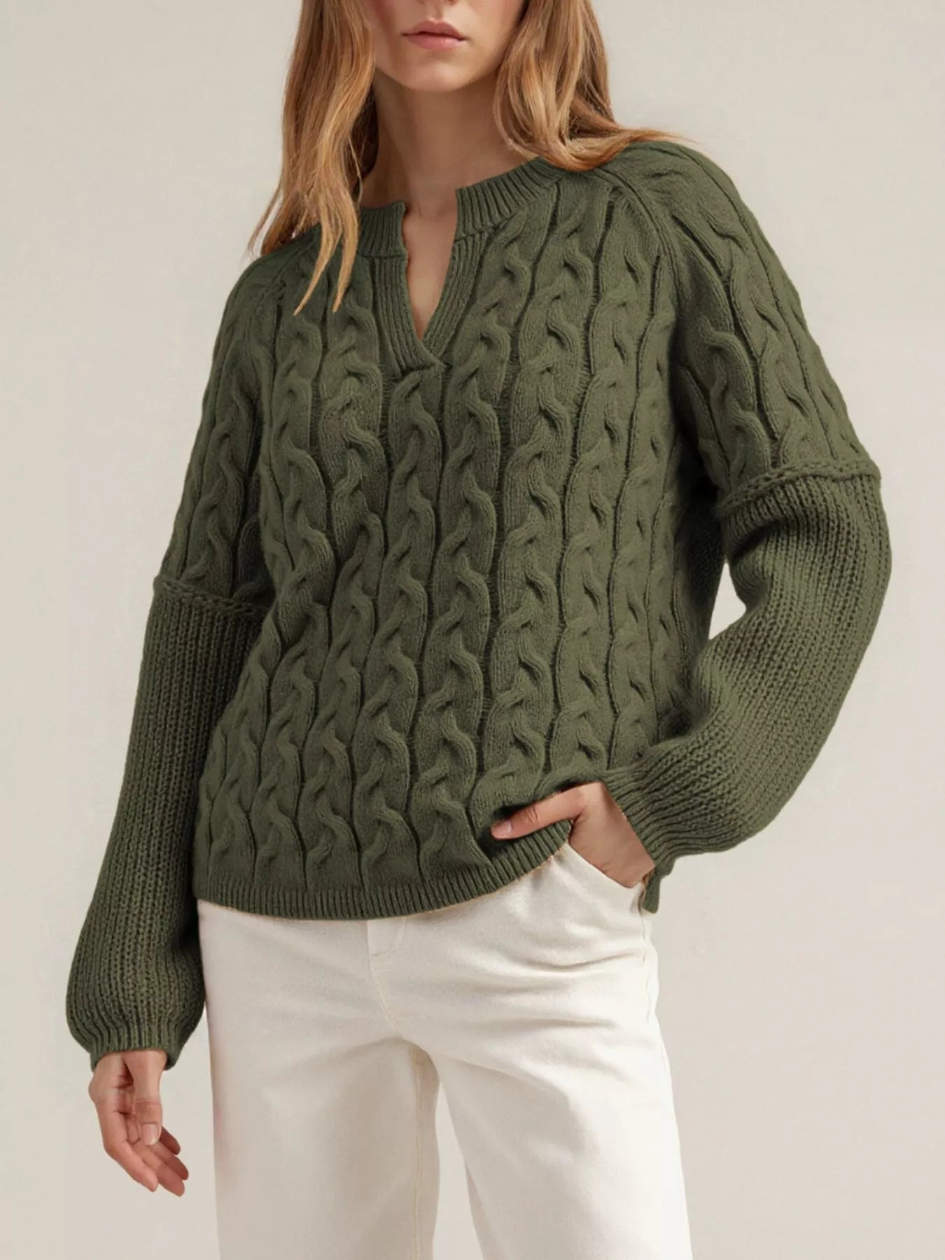 Cable-Knit Dropped Shoulder Sweater