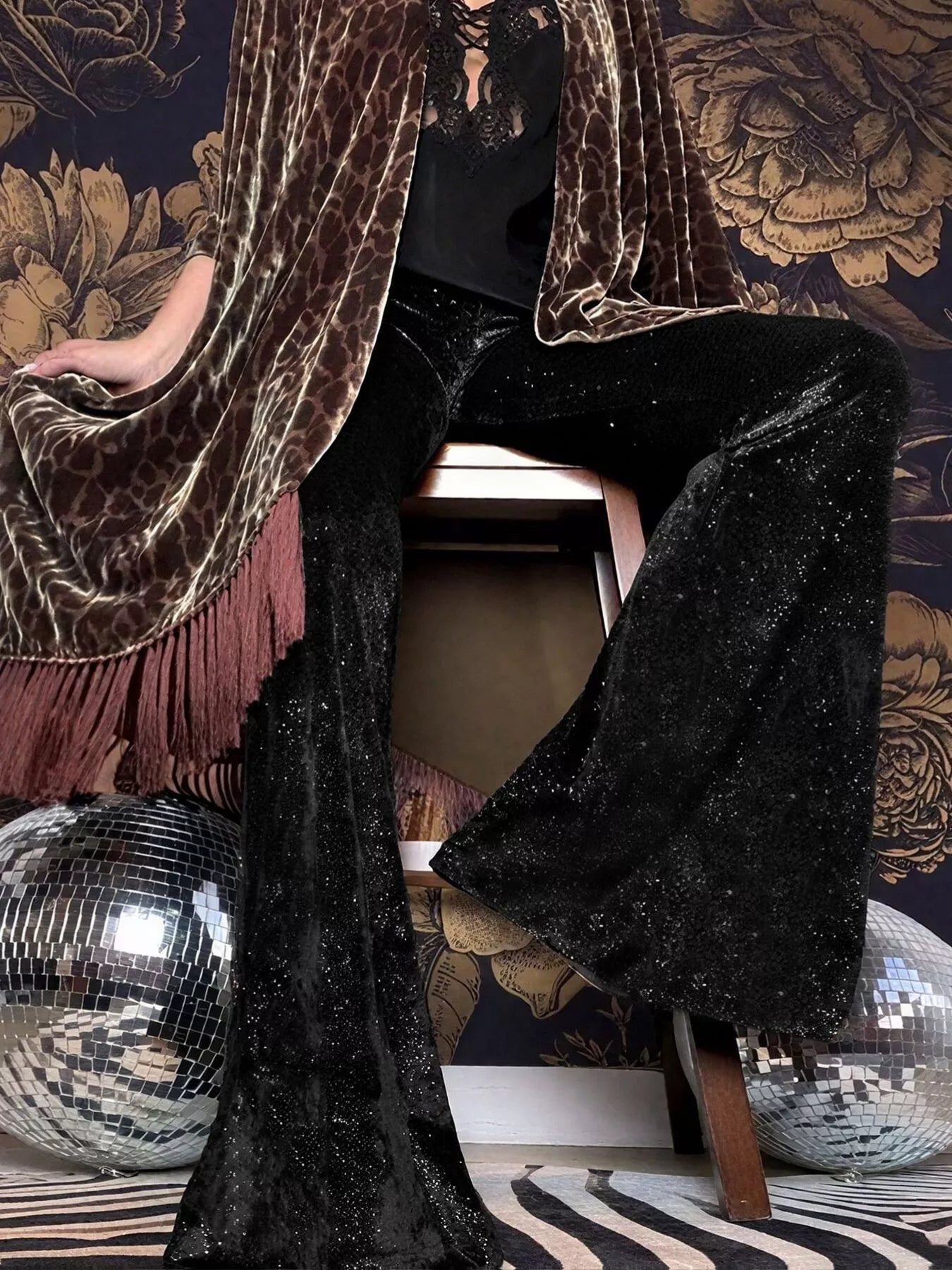 Velvet High Waist Flared Pants