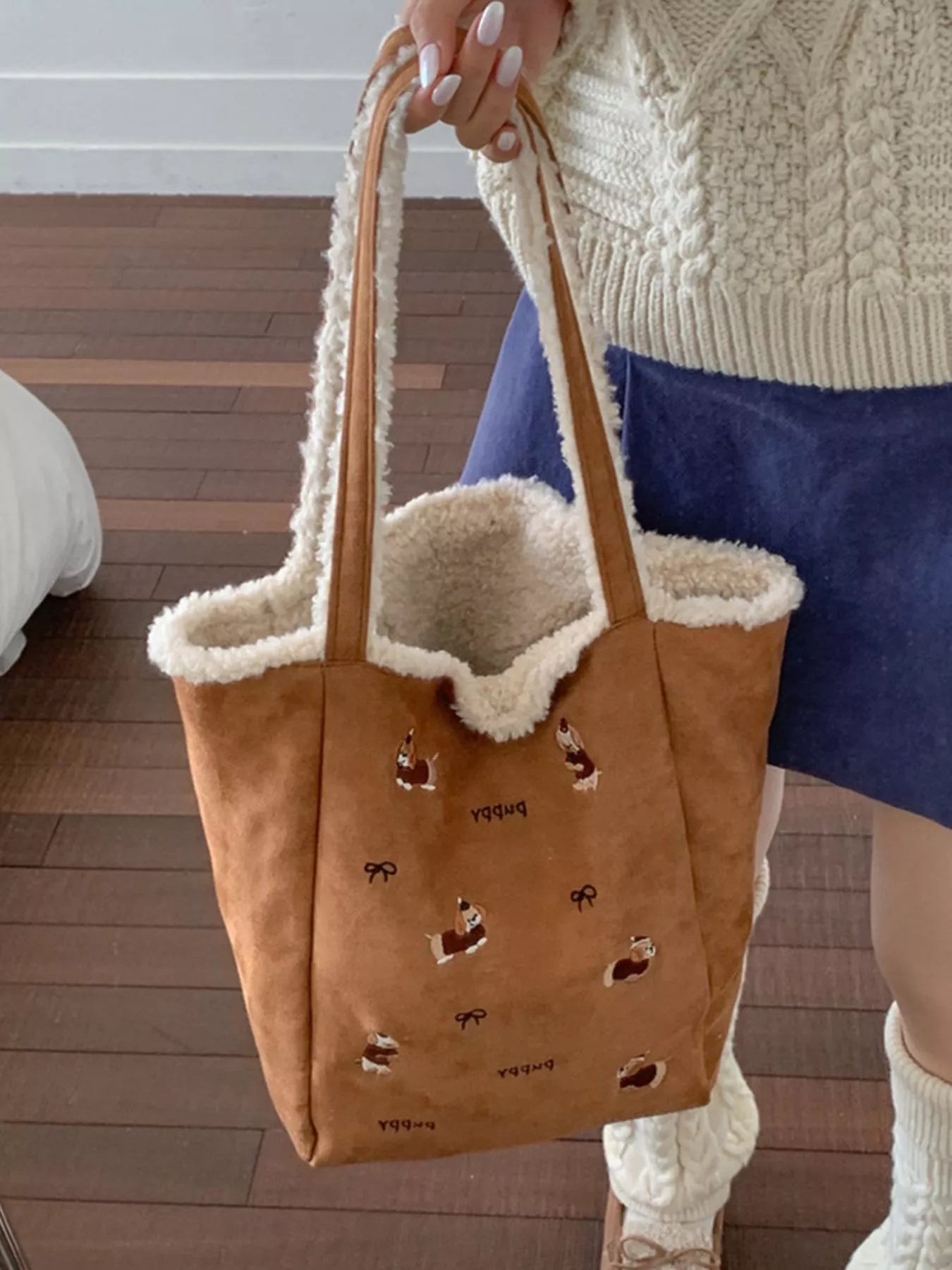 Embroidered Plush Tote Bag