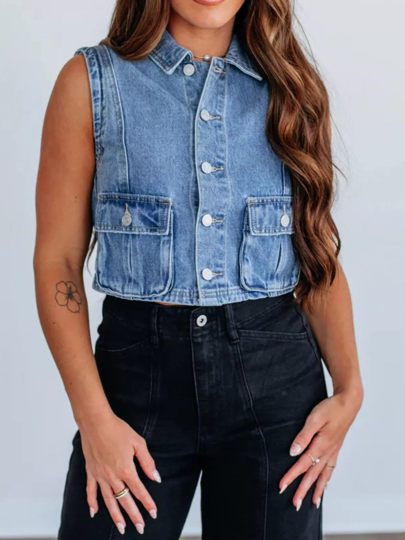 Sleeveless Cropped Denim Vest