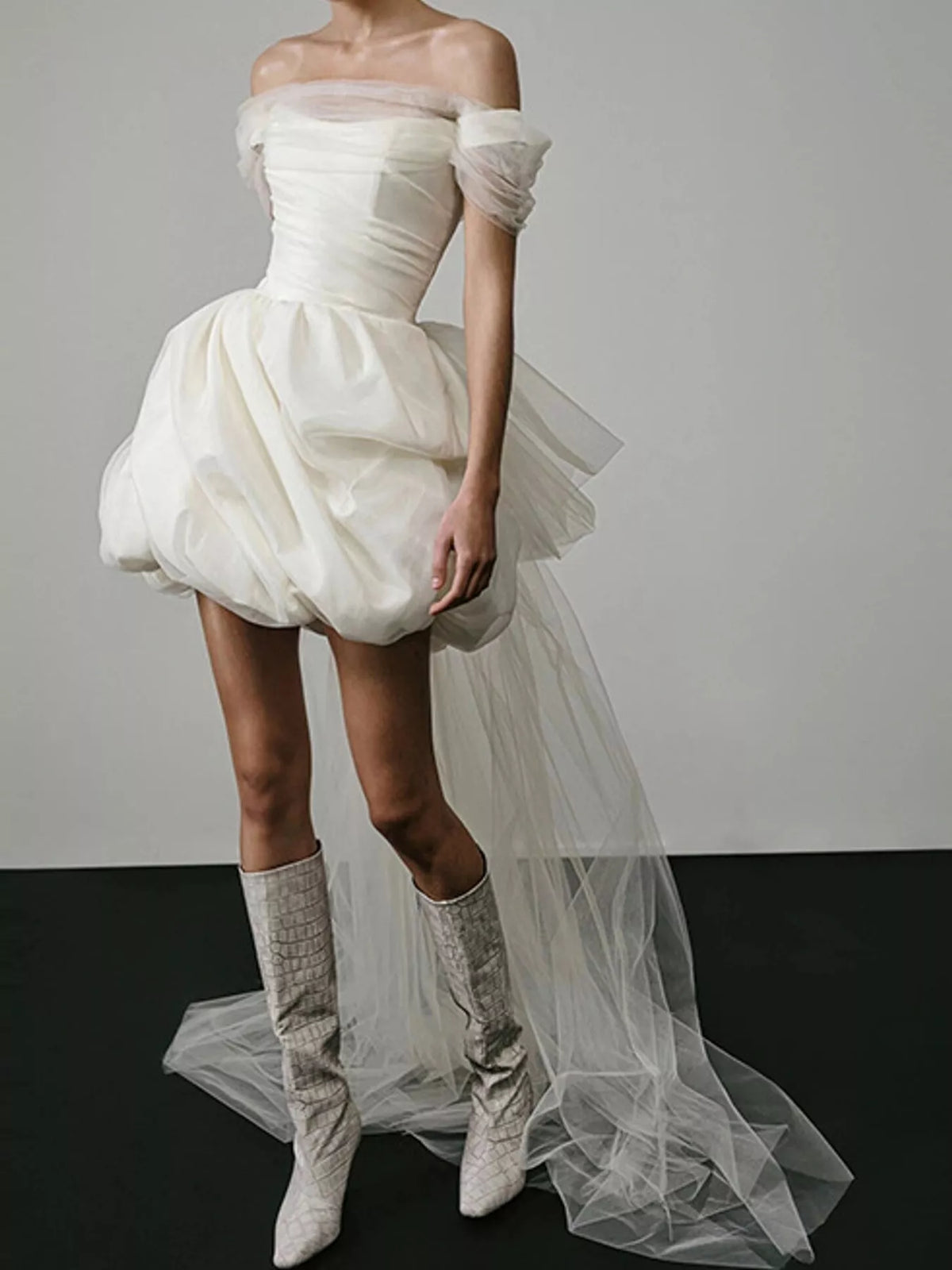 Full Size Off-Shoulder Tulle Bubble Mini Dress Plus Size