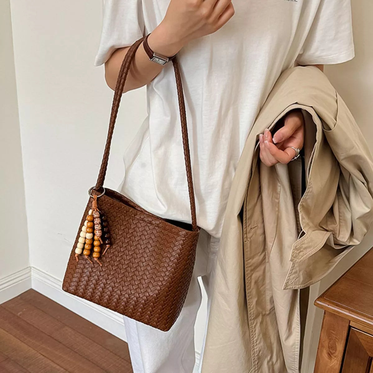 Woven Leather Shoulder Bag