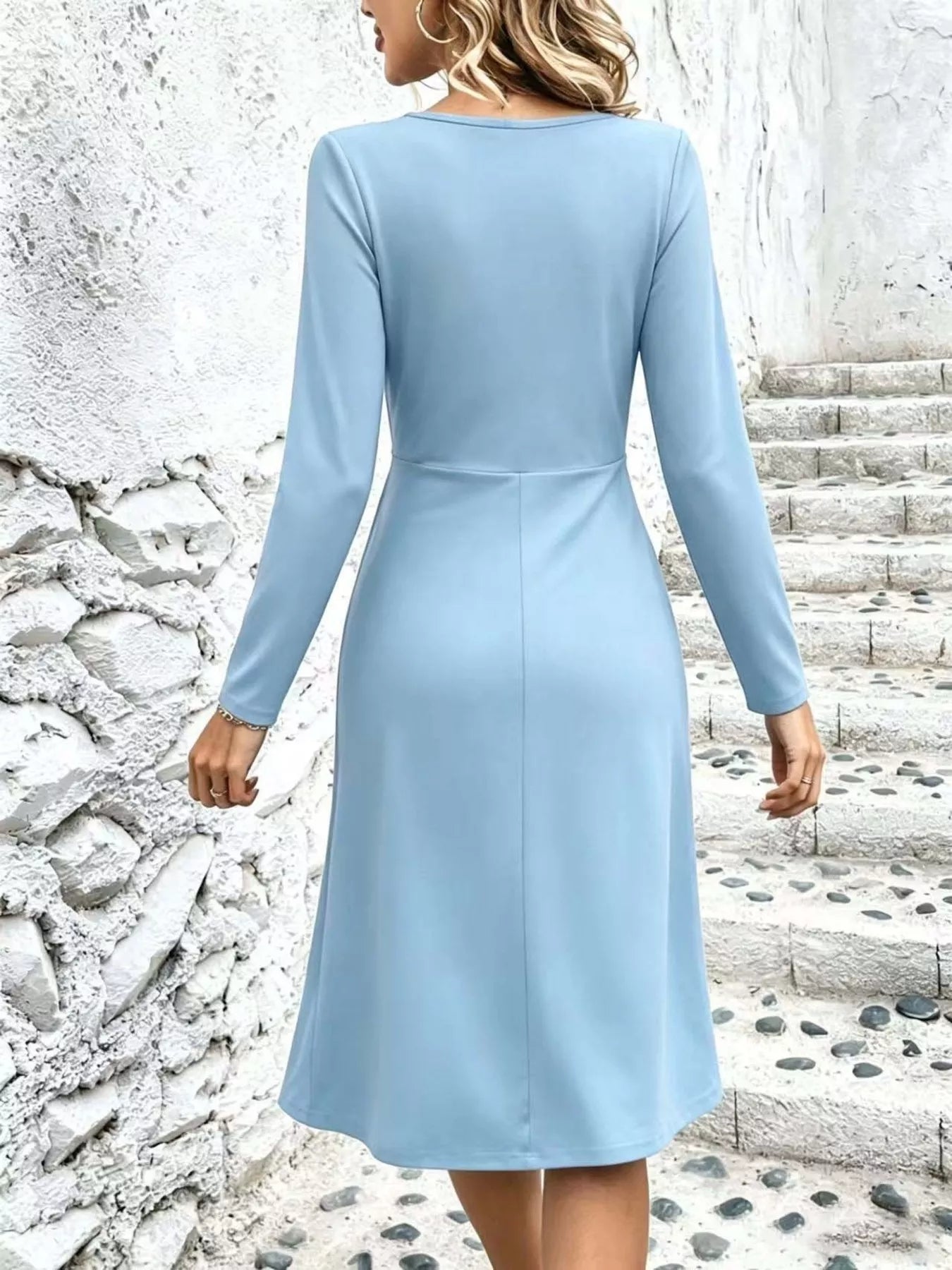 Surplice Long Sleeve Midi Dress