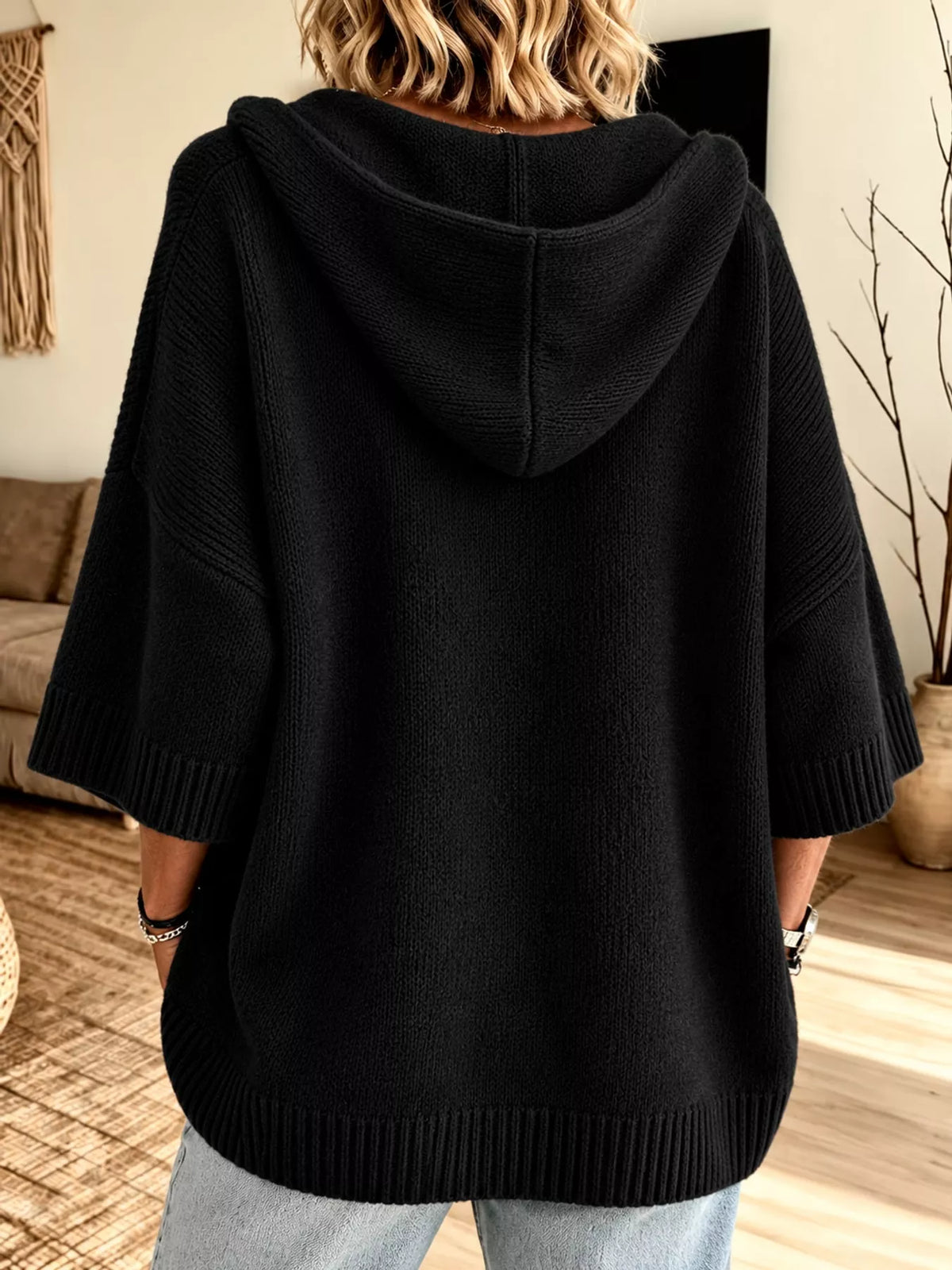 Full Size Hooded Open-Front Knit Cardigan Plus Size