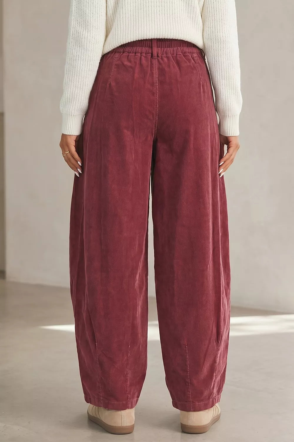 Elastic Waist Drawstring Corduroy Casual Pants