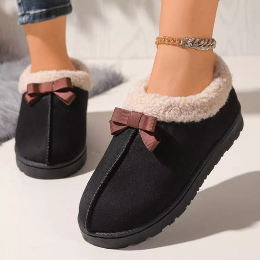 Cozy Bowknot Plush Lined Slip-Ons