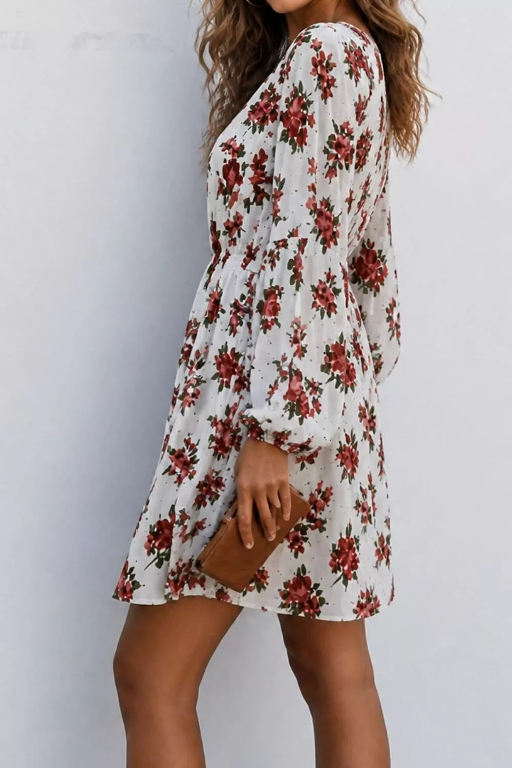 Floral Print Balloon Sleeve Mini Dress