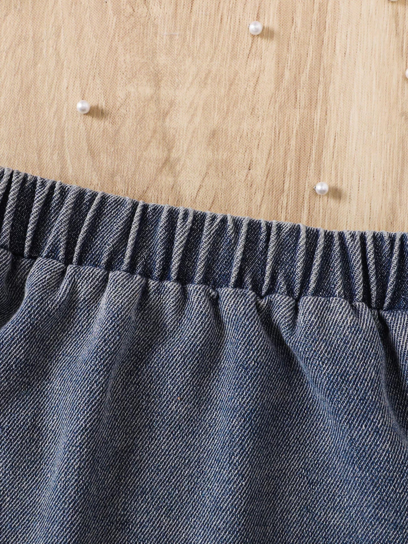 Children's Ruffled Mesh Top and Denim Skirt Set