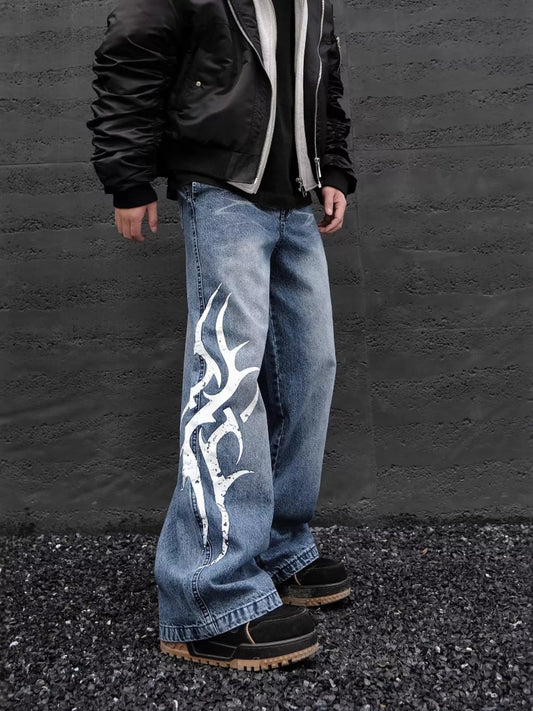 Men's Full Size Printed Wide Leg Jeans Plus Size