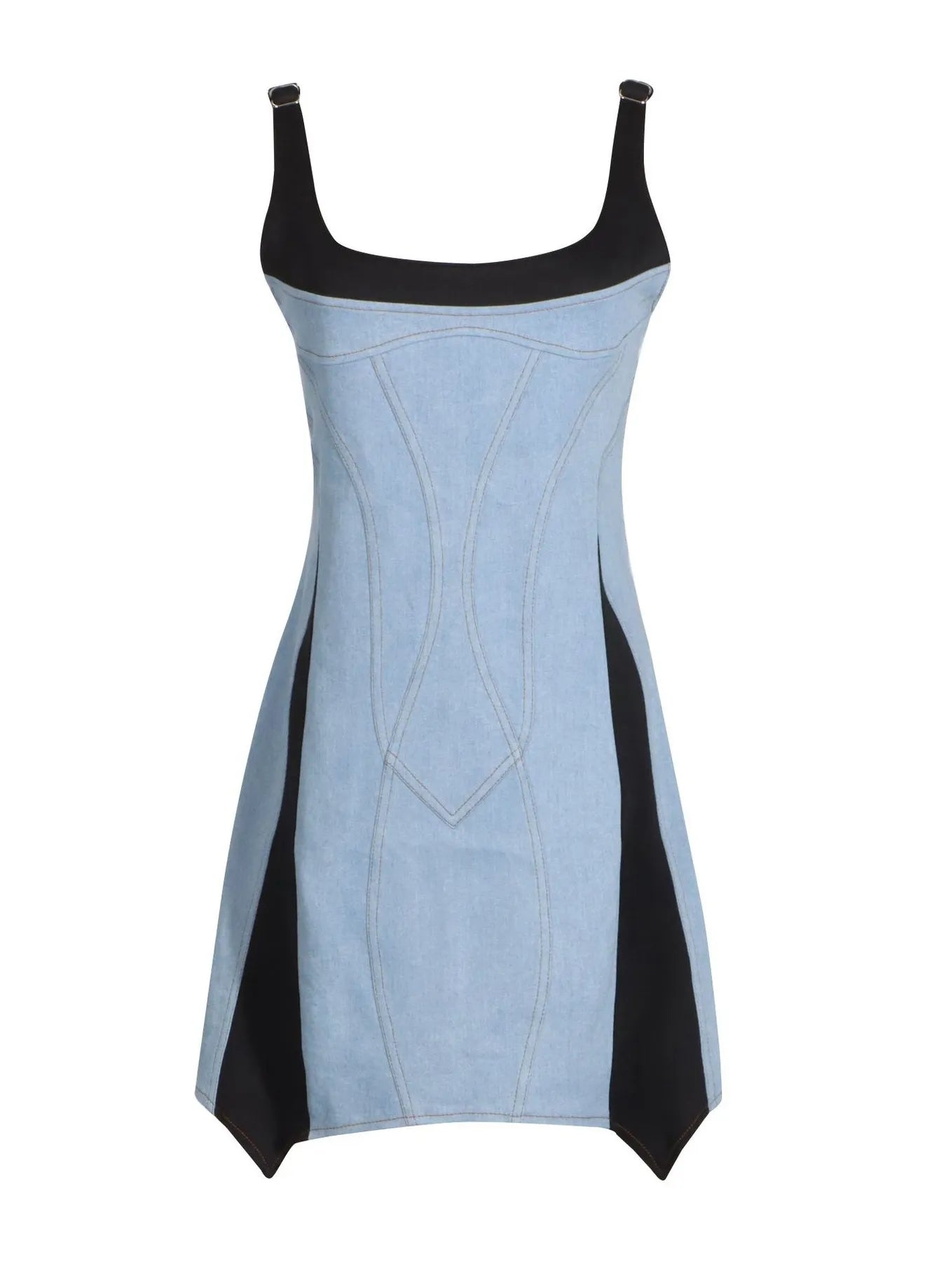 Contrast Adjustable Strap Denim Dress