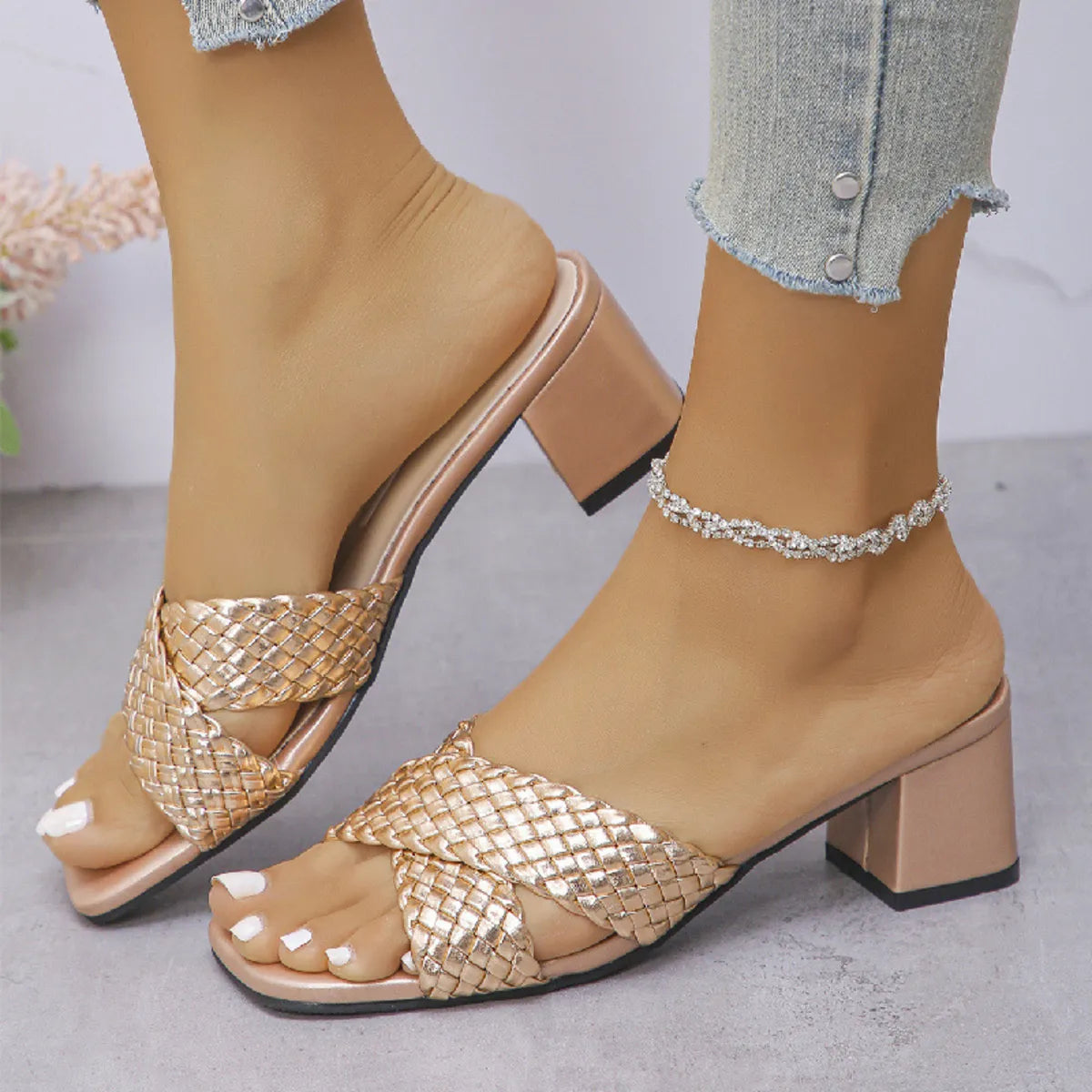 Crisscross Block Heels Sandals