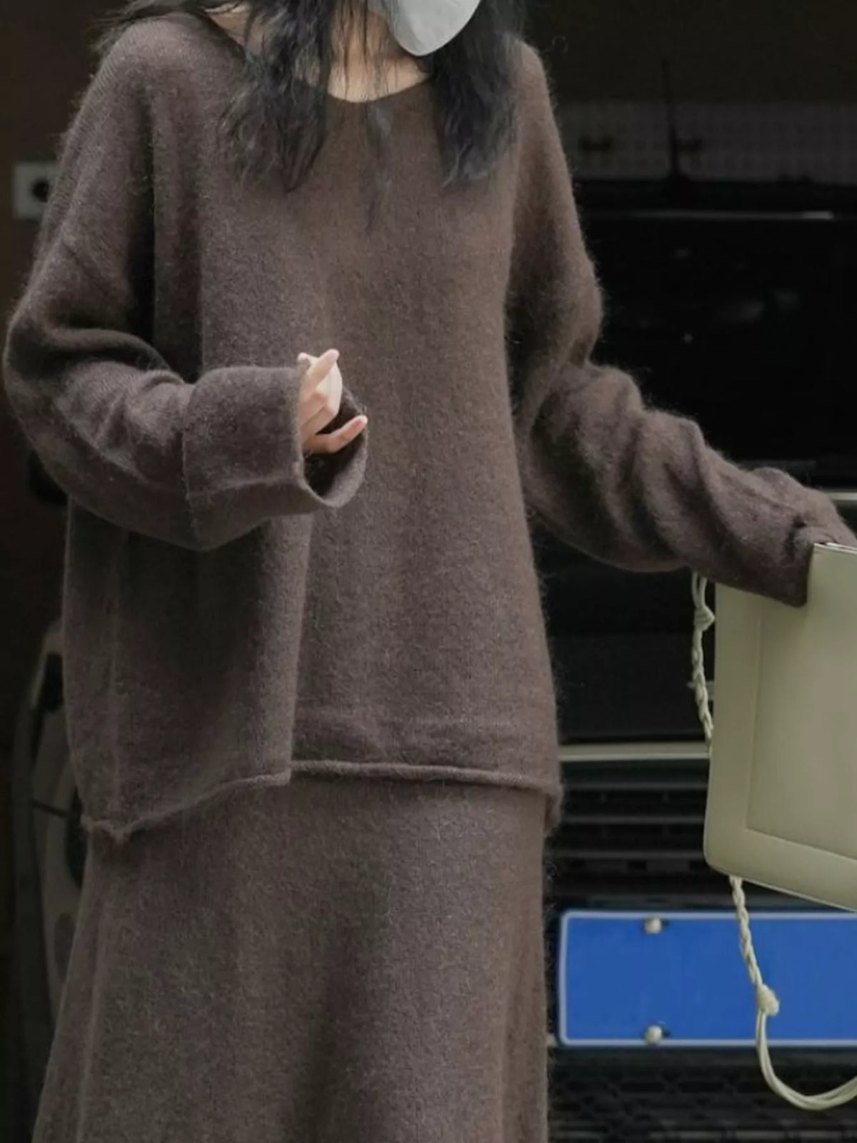 Round Neck Dropped Shoulder Sweater