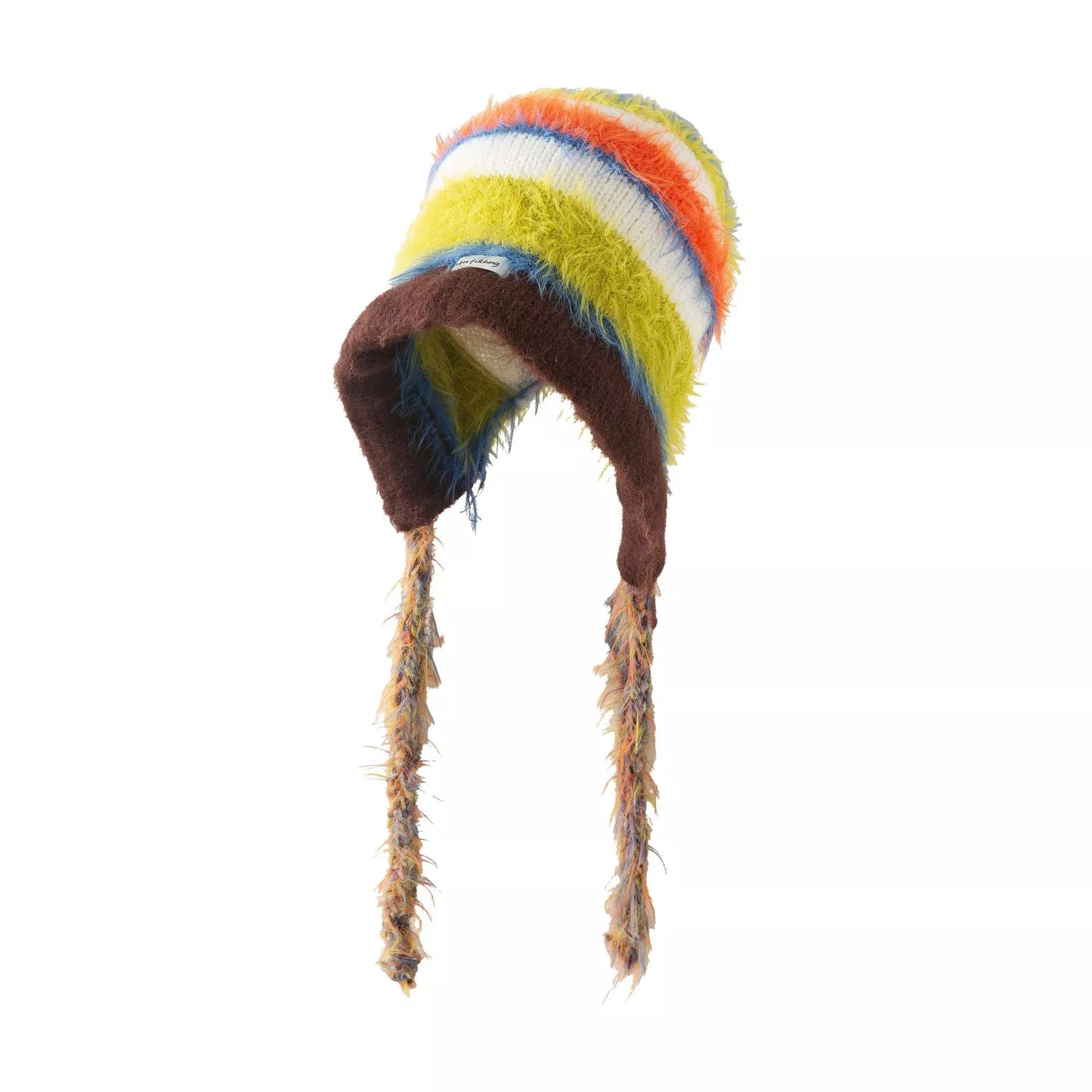 Striped Fuzzy Knit Hat with Ear Flaps