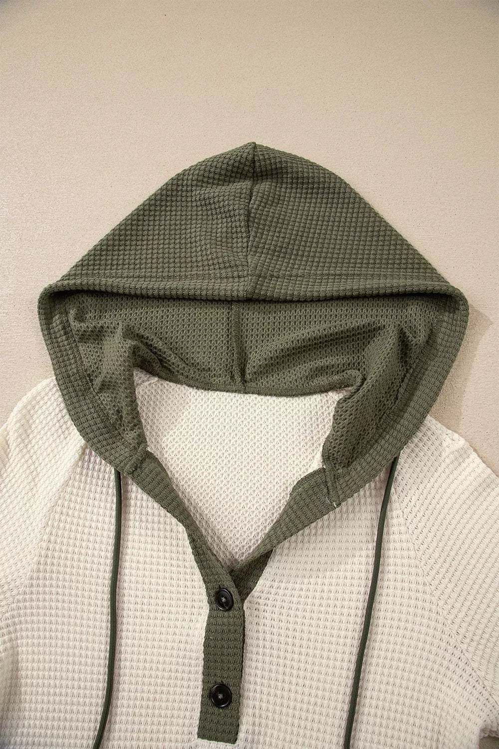 Drawstring Waffle Knit Henley Hoodie