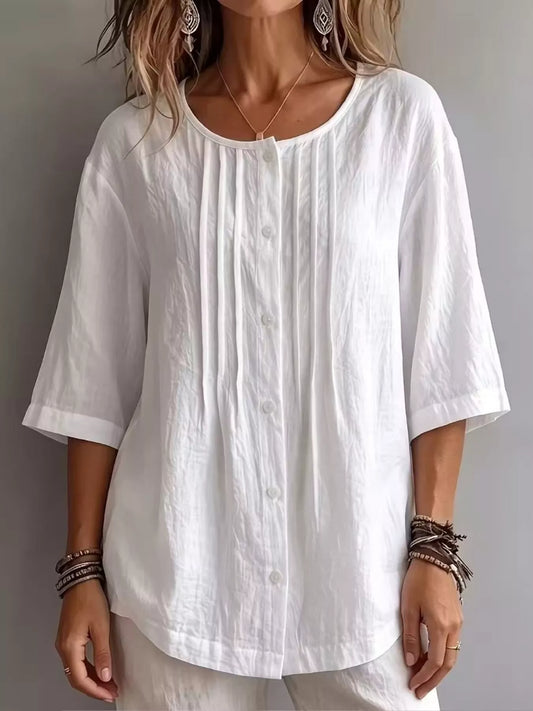 Full Size Texture Round Neck 3/4 Sleeve Blouse Plus Size