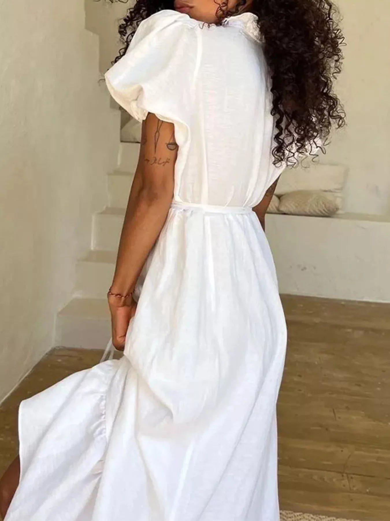 Full Size Puff Sleeve Ruffle Trim Maxi Dress Plus Size