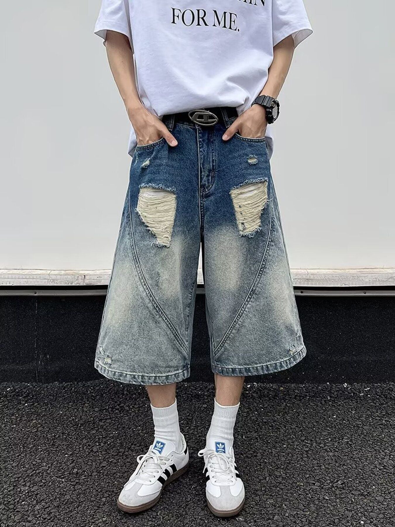 Men's Full Size Wide-Leg Denim Shorts Plus Size