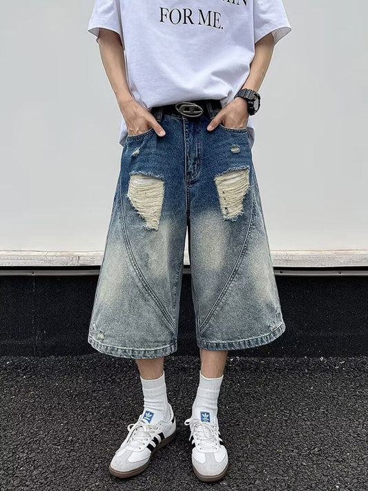 Men's Full Size Wide-Leg Denim Shorts Plus Size