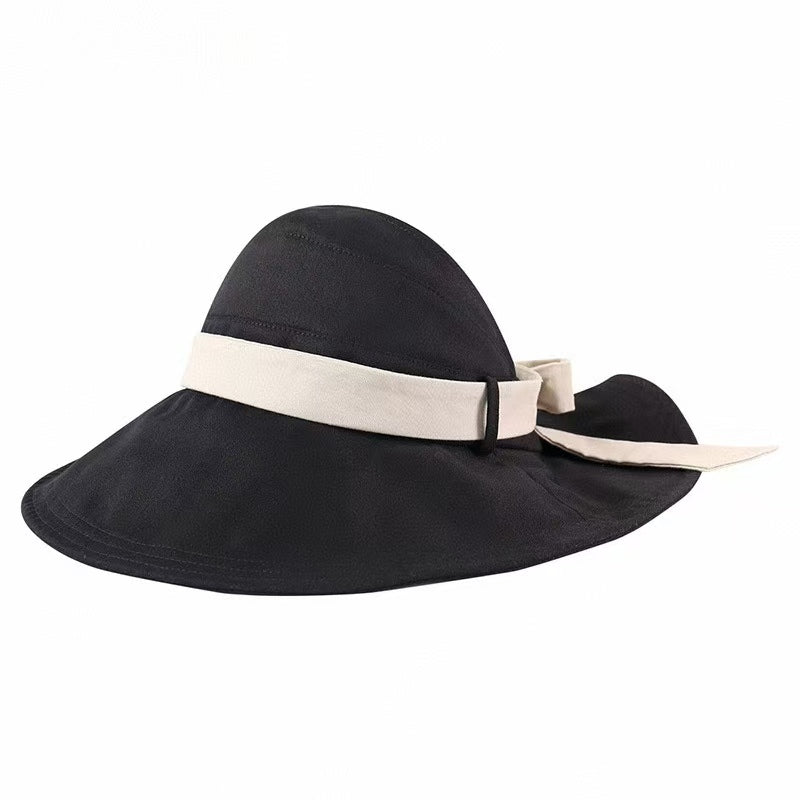 Wide Brim Sun Visor Hat with Ribbon