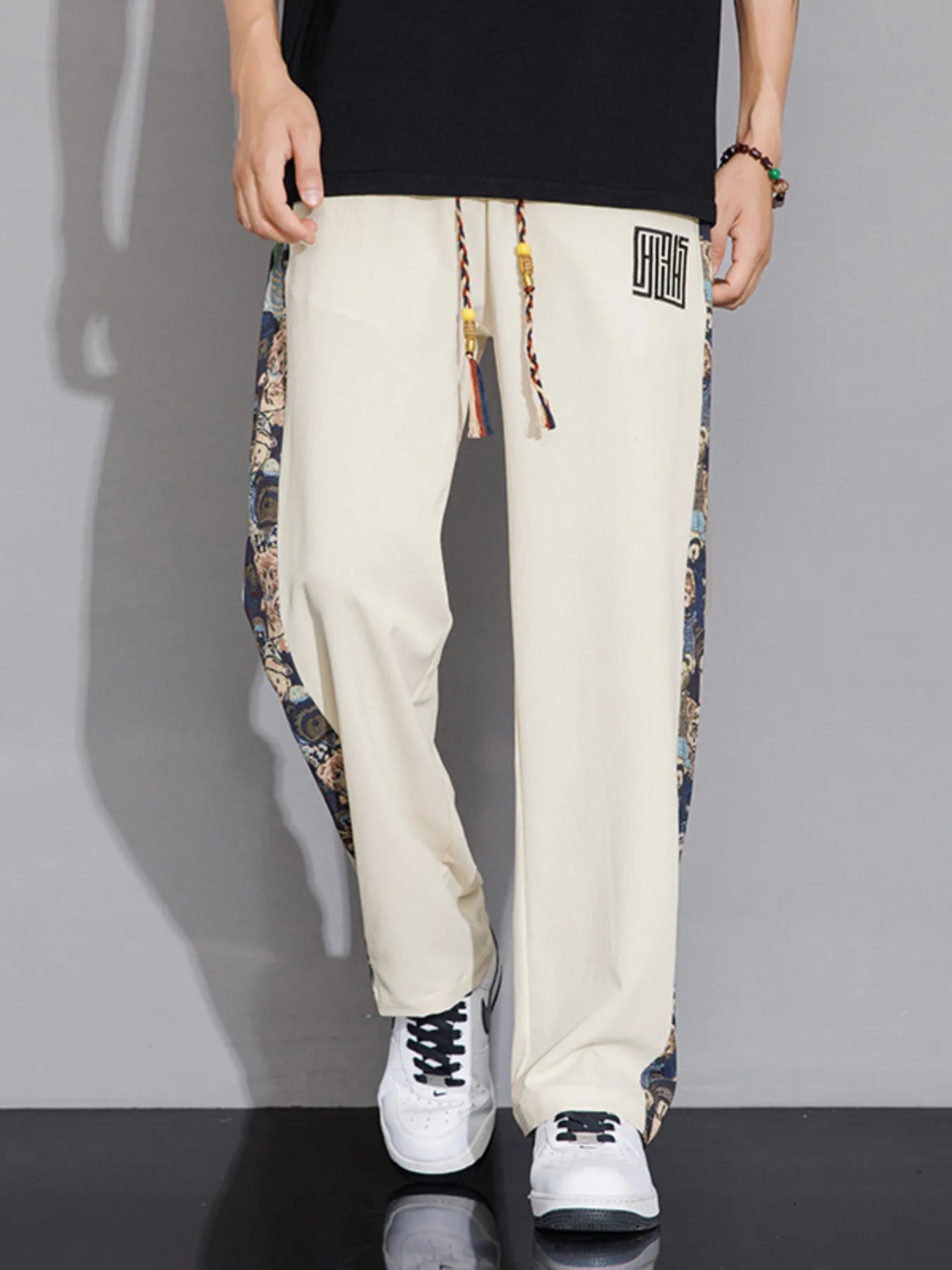 Men's Full Size Printed Side Stripe Loose Pants Plus Size