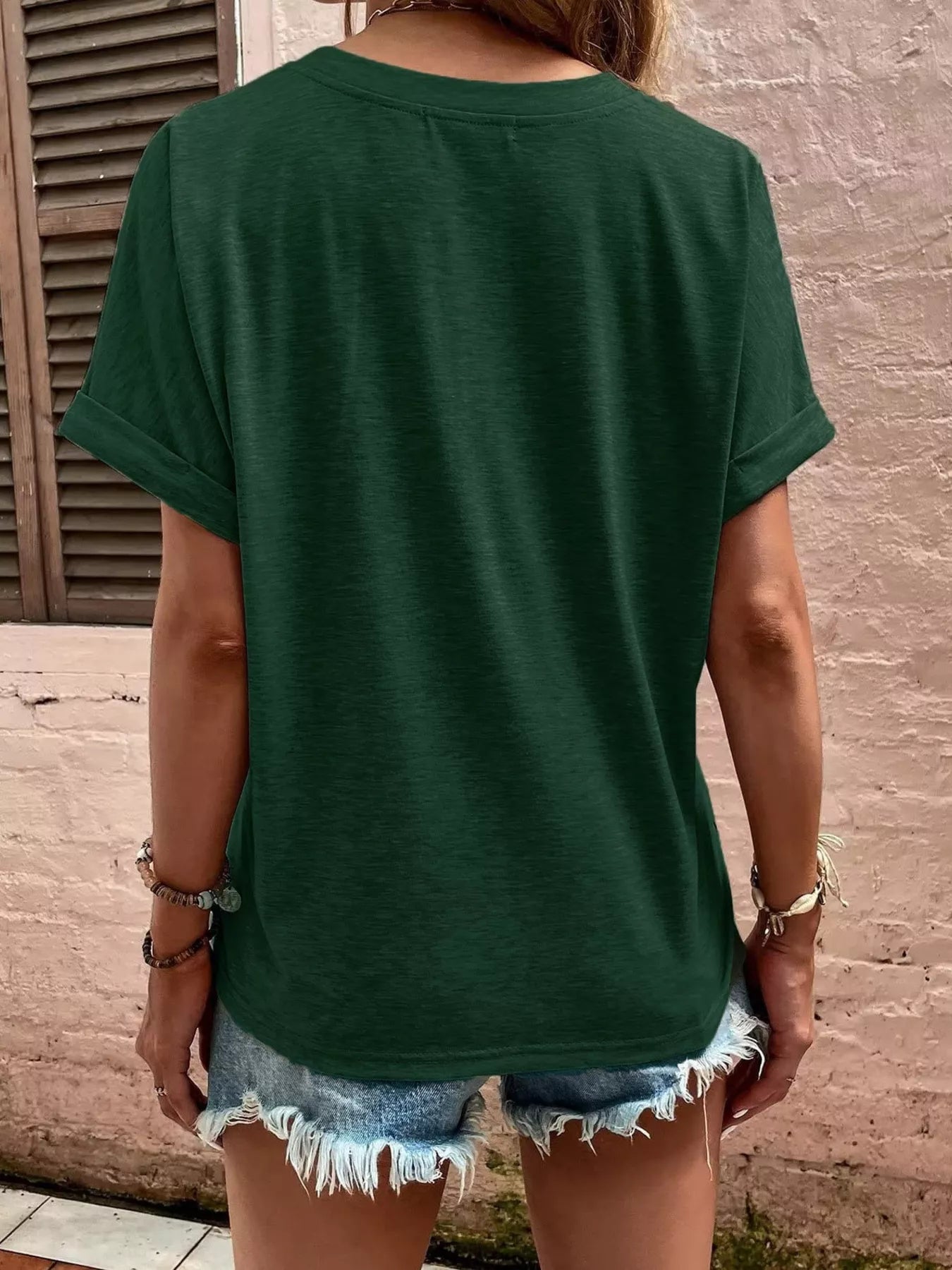 Full Size Notched T-Shirt with Rolled Sleeves Plus Size
