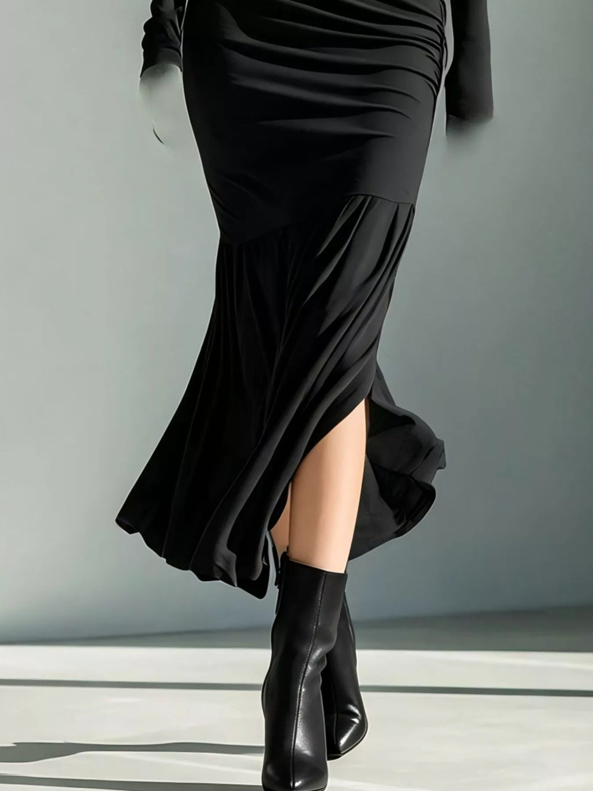 Full Size Slit Turtleneck Ruched Bodycon Mermaid Dress Plus Size