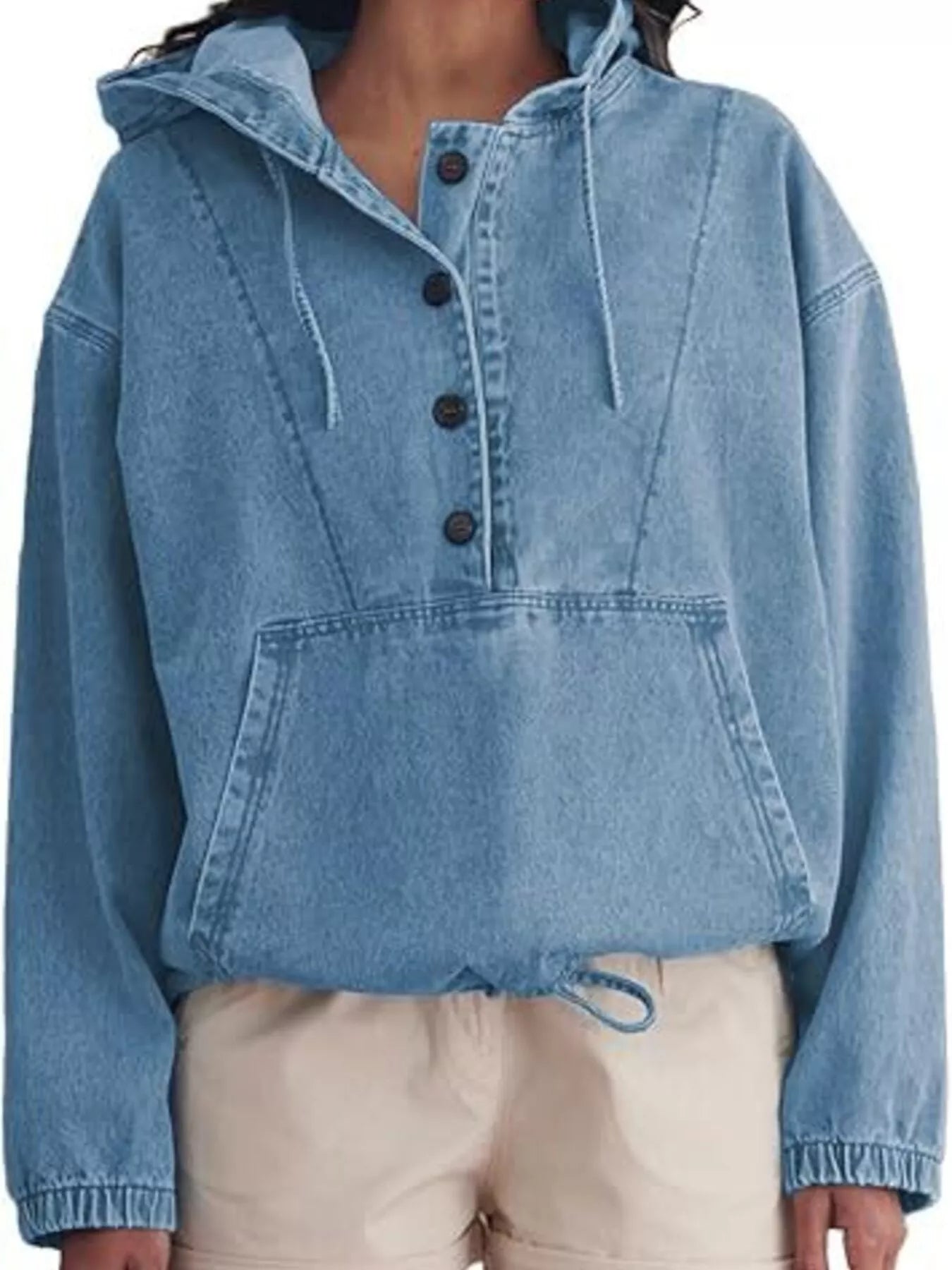 Casual Hooded Kangaroo Pocket Denim Jacket