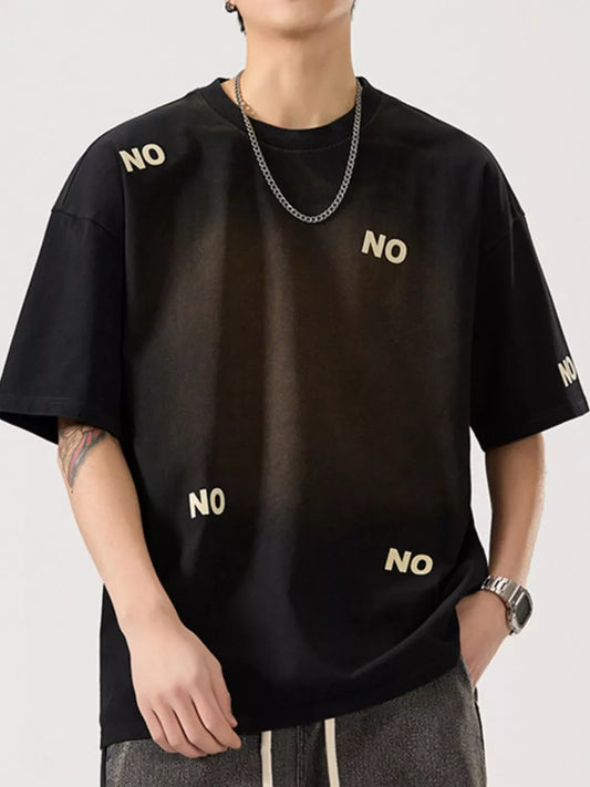 Men's Full Size Letter Round Neck Short Sleeve T-Shirt Plus Size