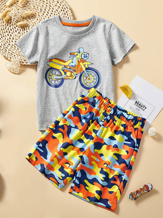 Children's Graphic Crew Neck T-Shirt and Shorts Set
