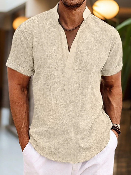 Men's Full Size Casual Short Sleeve Henley Shirt Plus Size