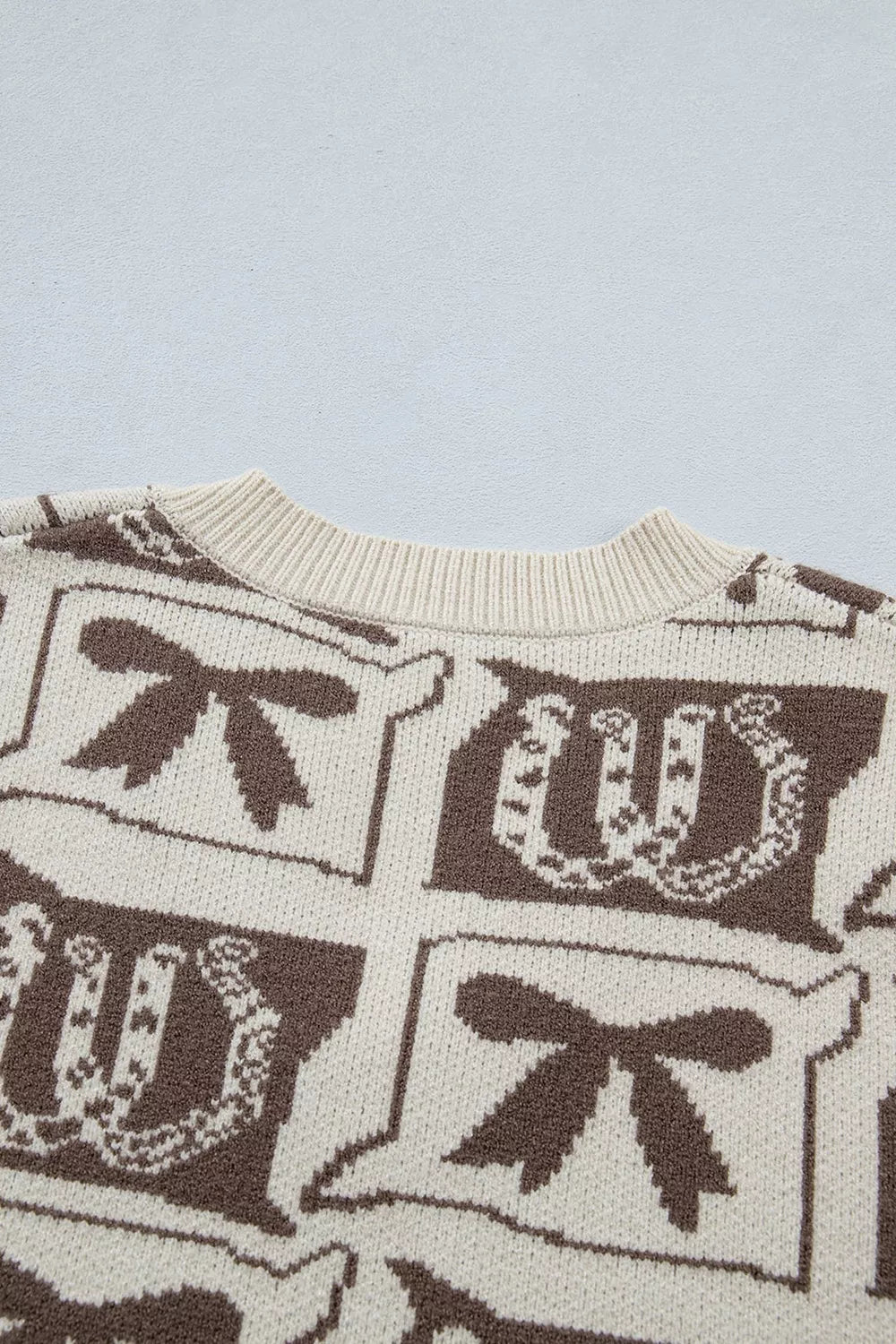 Western Horseshoe Bow Pattern Button Front Sleeveless Knit Sweater