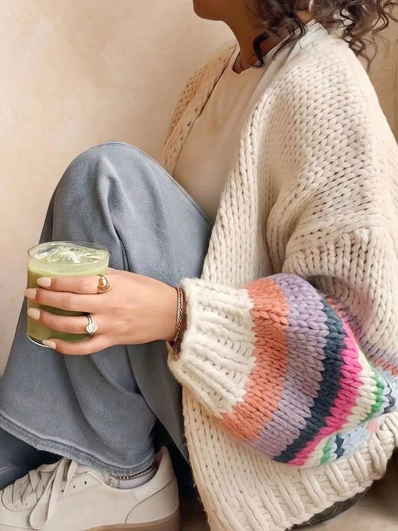 Chunky Knit Rainbow Sleeve Cardigan