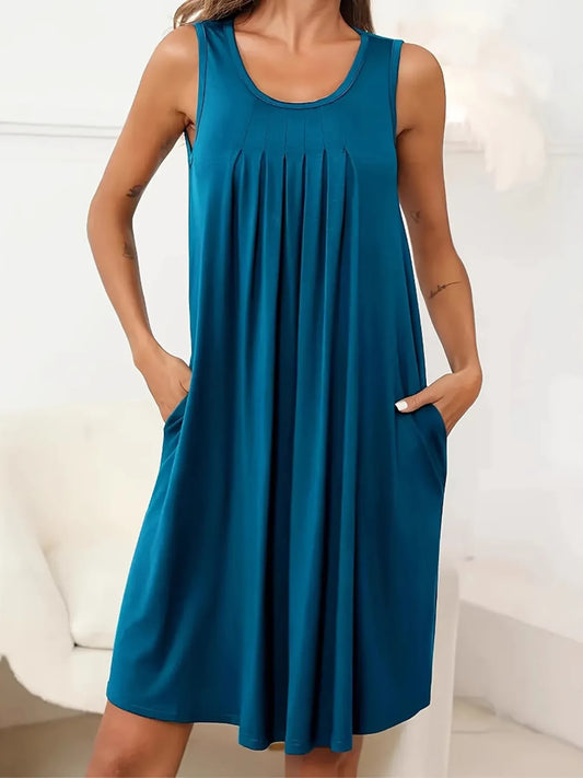 Flowy Pleated Tank Dress with Pockets