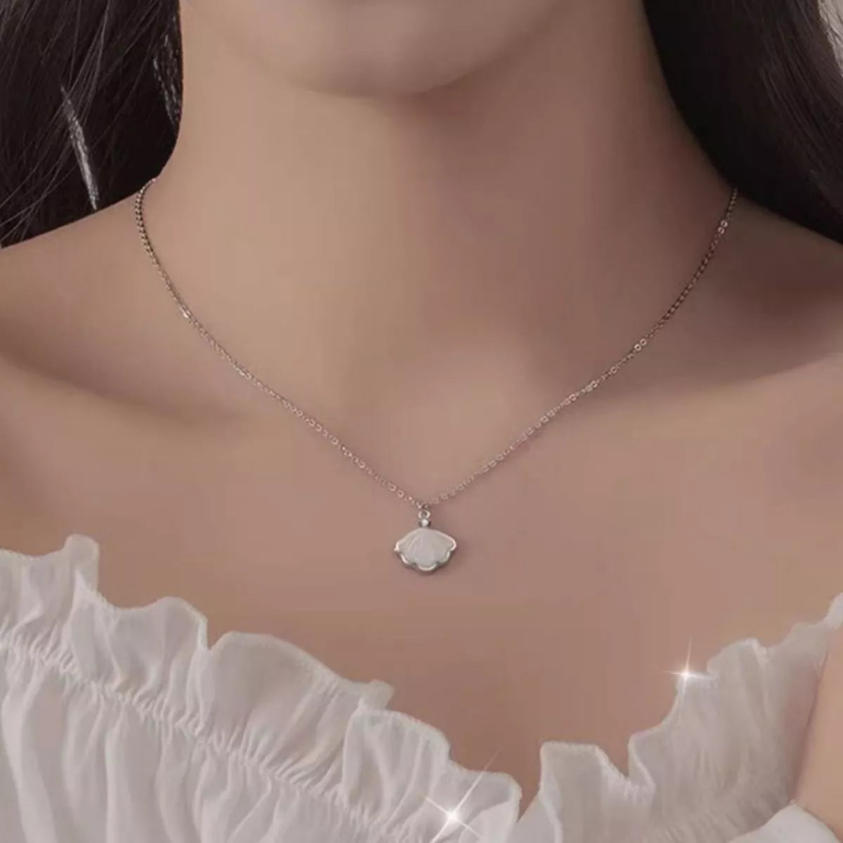 925 Sterling Silver Zircon Shell Necklace