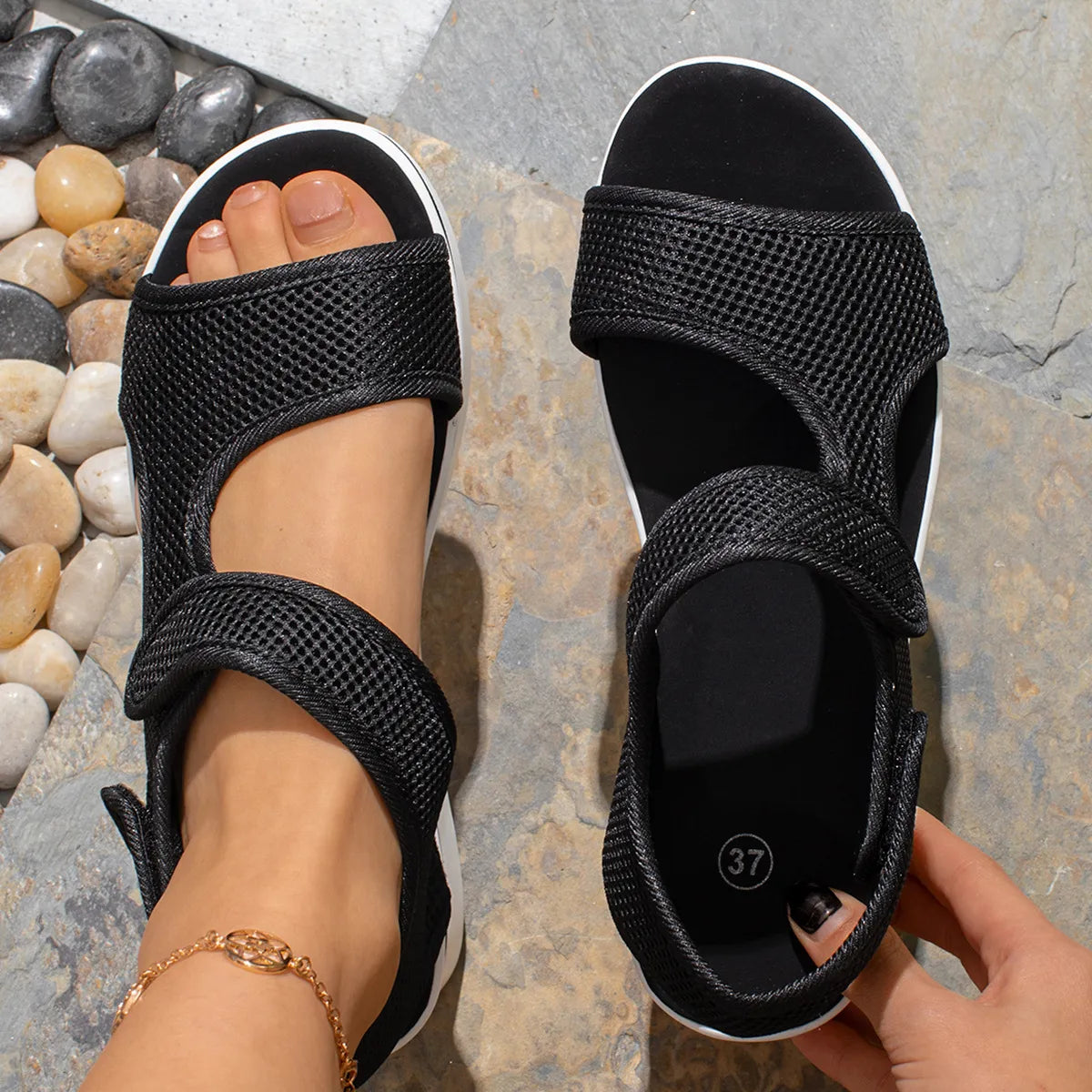 Mesh Open Toe Platform Sandals
