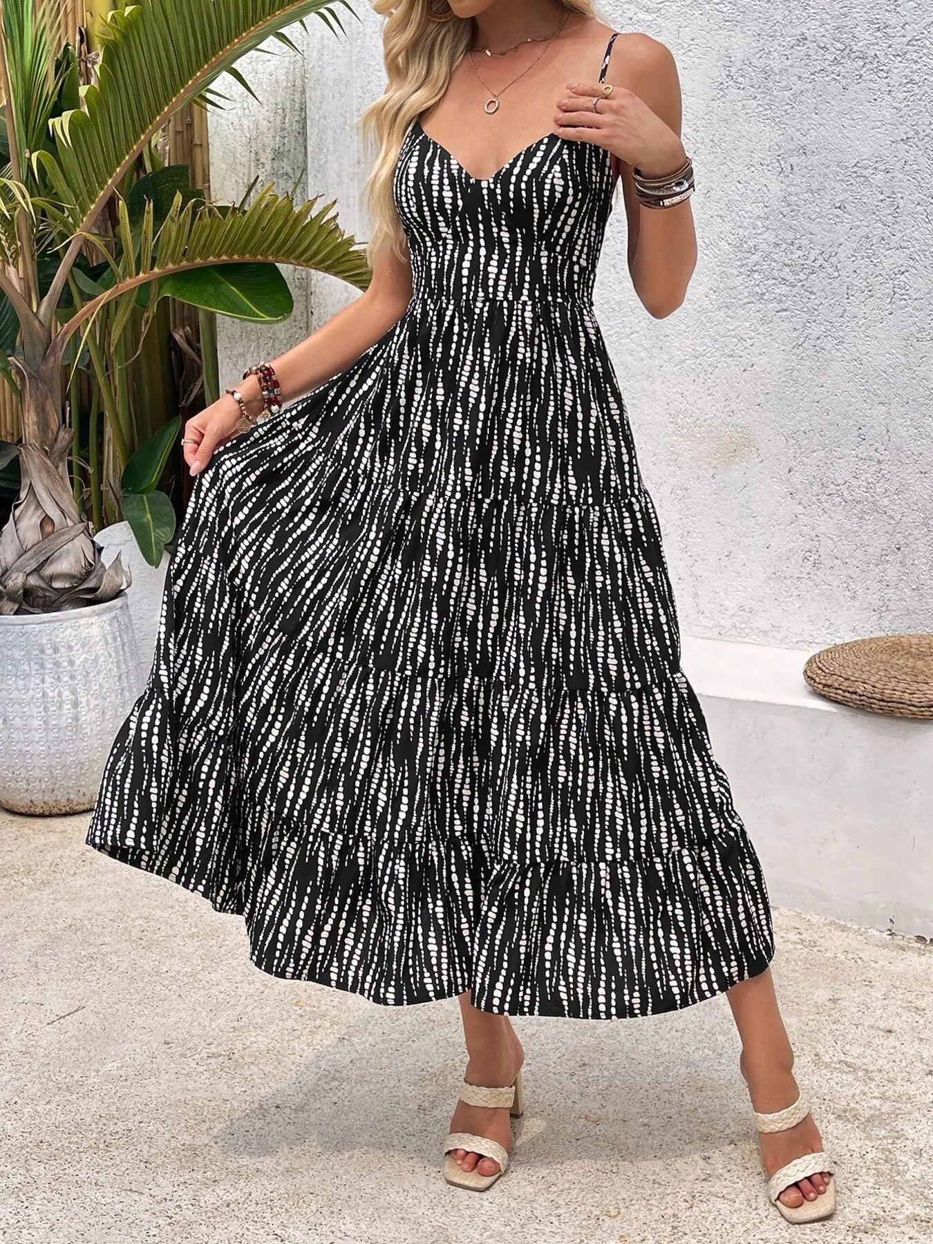 Tie Back Tiered Midi Cami Dress