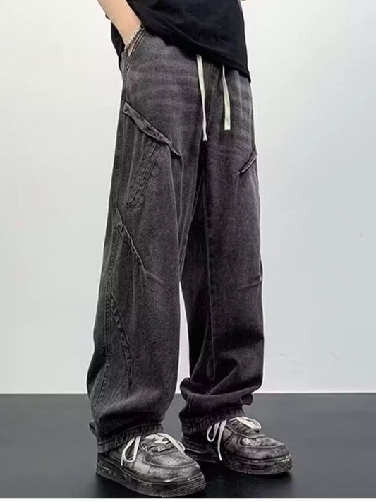 Men's Full Size Drawstring Waist Wide Leg Jeans Plus Size